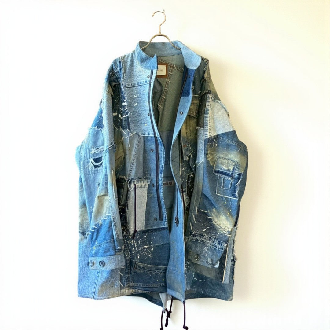 Remake Denim Mods Coat Unisex Upcycled Patchwork Jacket – One of a Kind