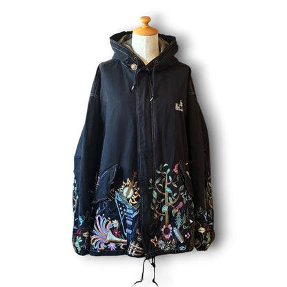 One-of-a-Kind Black Dyed Mods Coat with Artistic Embroidery | Japanese Reworked Vintage Jacket | zivun