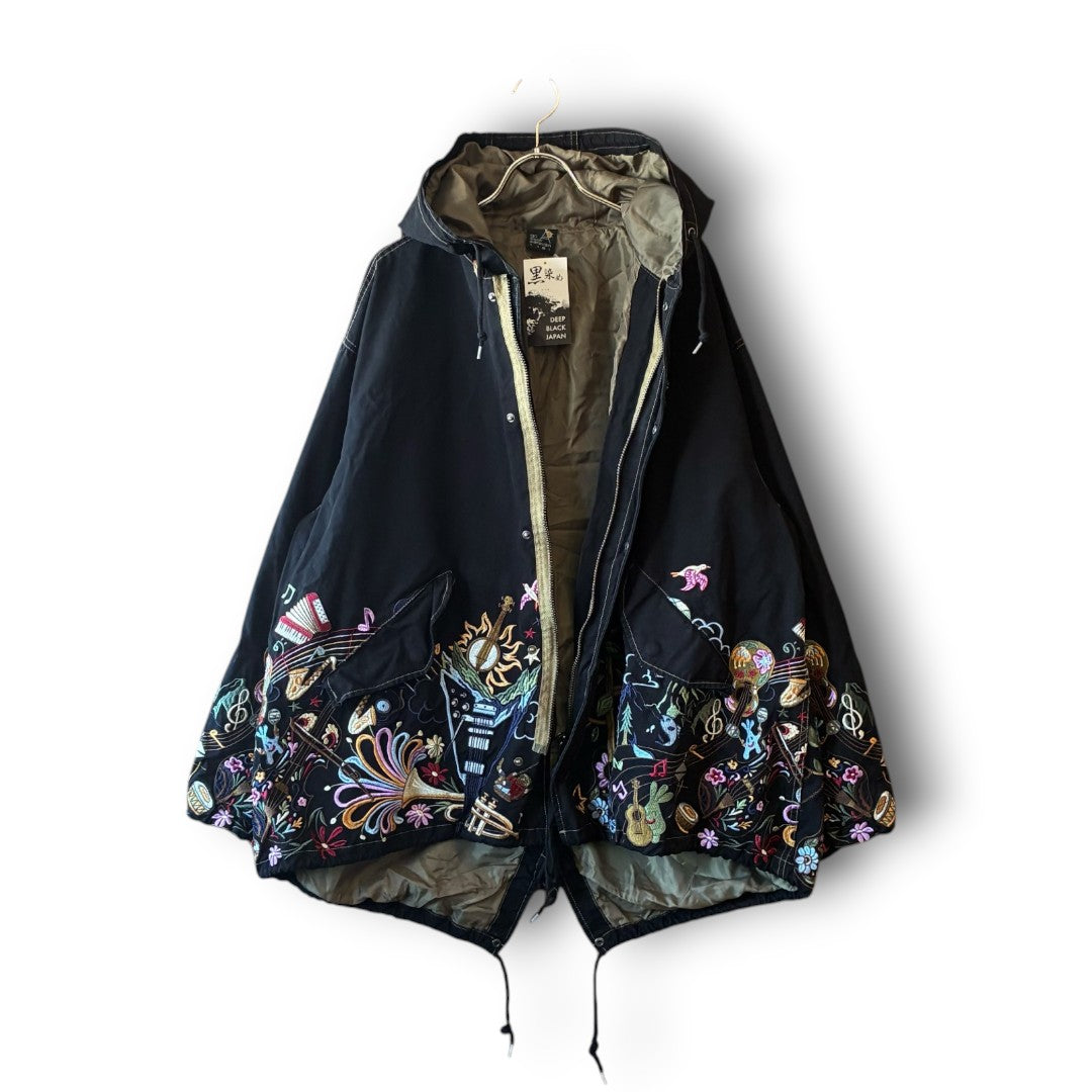 One-of-a-Kind Black Dyed Mods Coat with Artistic Embroidery | Japanese Reworked Vintage Jacket | zivun