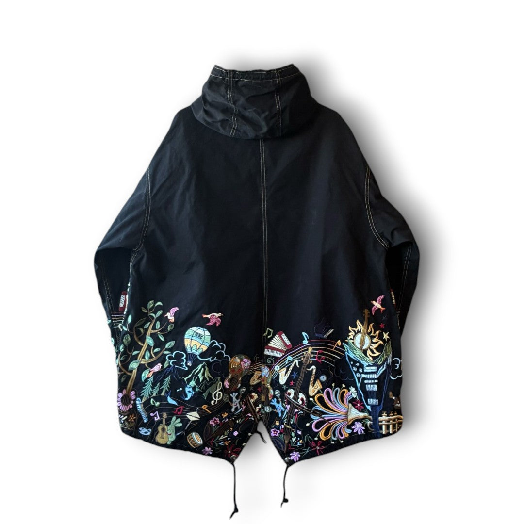 One-of-a-Kind Black Dyed Mods Coat with Artistic Embroidery | Japanese Reworked Vintage Jacket | zivun