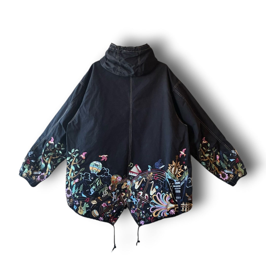 One of a Kind Black Dyed Mods Coat Embroidered Reworked Jacket