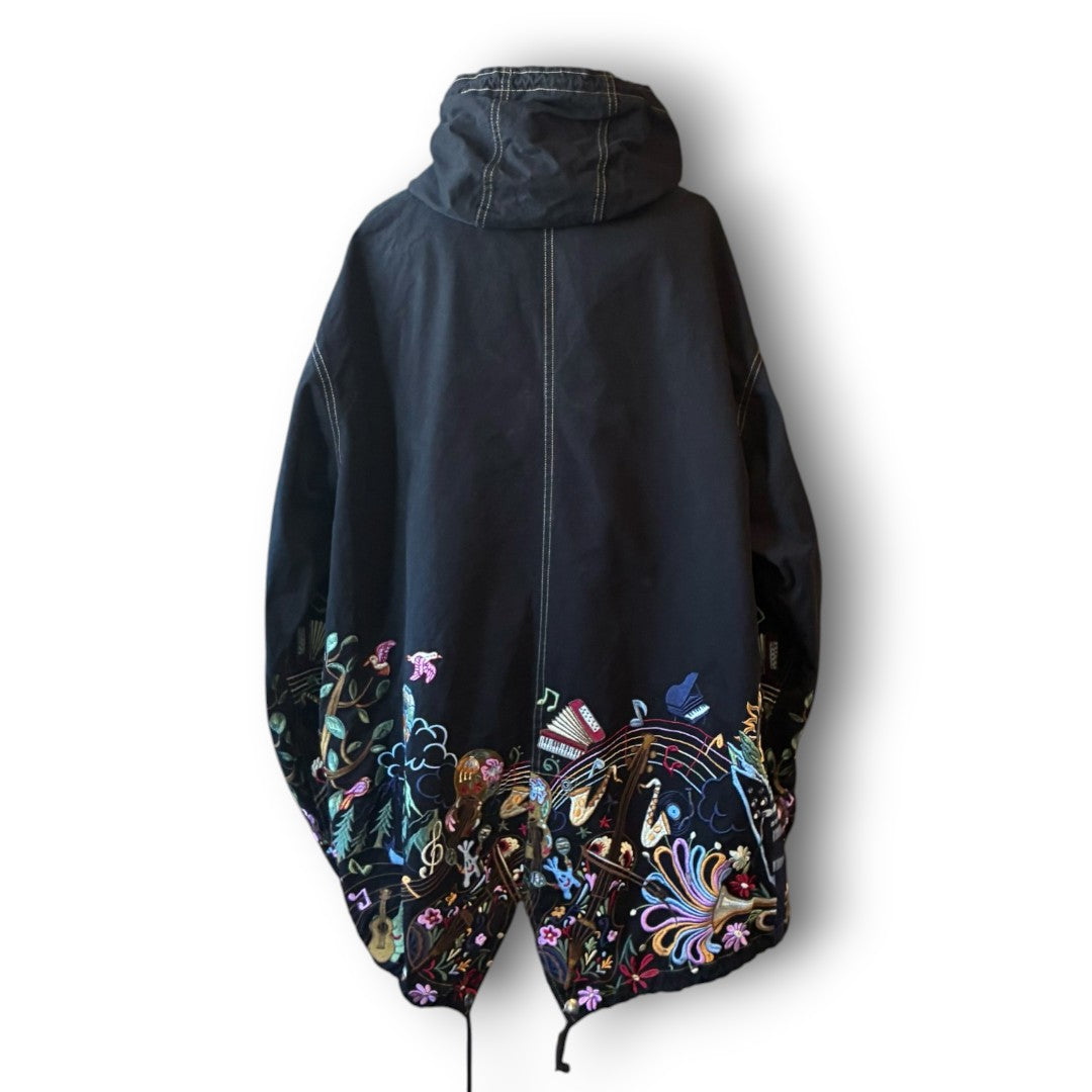 One-of-a-Kind Black Dyed Mods Coat with Artistic Embroidery | Japanese Reworked Vintage Jacket | zivun