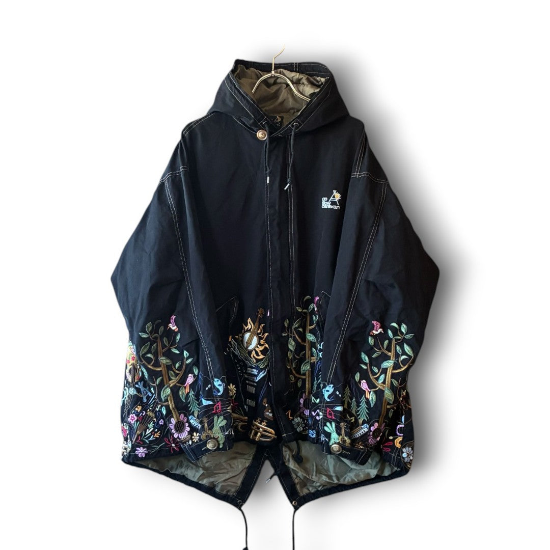 One-of-a-Kind Black Dyed Mods Coat with Artistic Embroidery | Japanese Reworked Vintage Jacket | zivun
