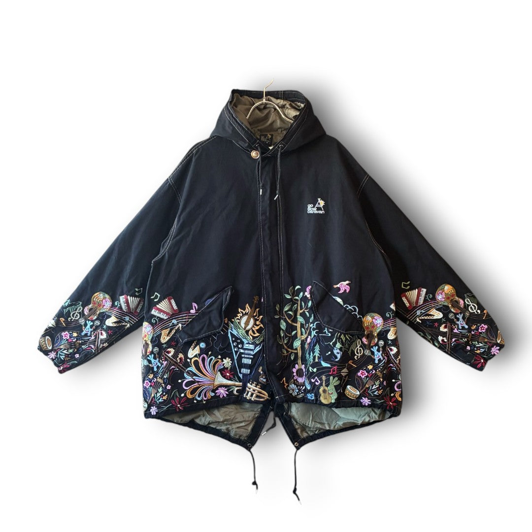 One of a Kind Black Dyed Mods Coat Embroidered Reworked Jacket
