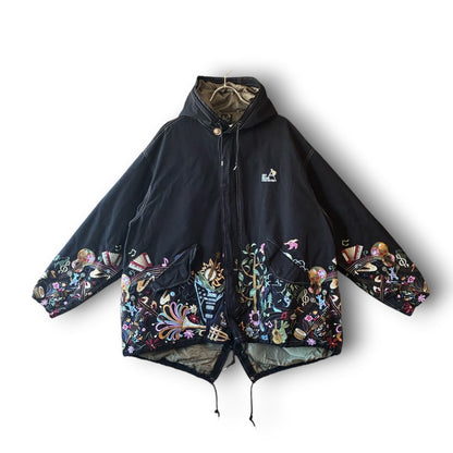One-of-a-Kind Black Dyed Mods Coat with Artistic Embroidery | Japanese Reworked Vintage Jacket | zivun