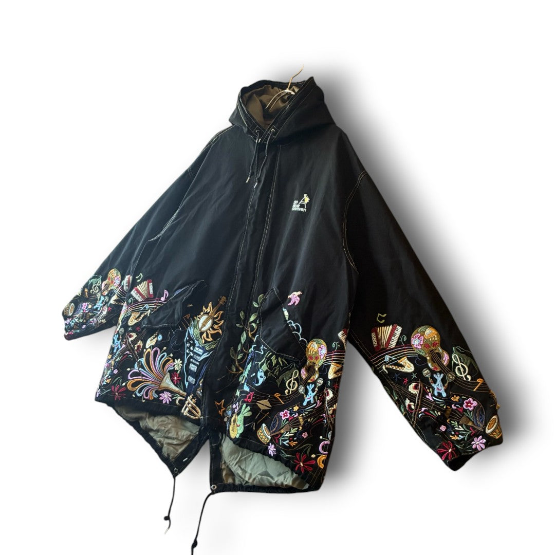 One-of-a-Kind Black Dyed Mods Coat with Artistic Embroidery | Japanese Reworked Vintage Jacket | zivun