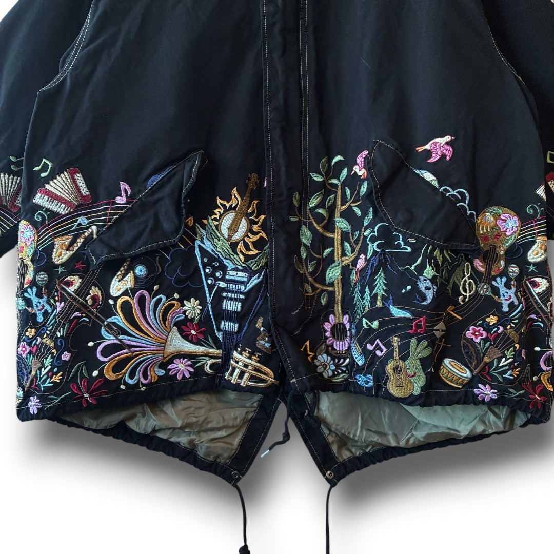 One-of-a-Kind Black Dyed Mods Coat with Artistic Embroidery | Japanese Reworked Vintage Jacket | zivun