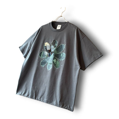 One-of-a-Kind Reconstructed Flower Print T-Shirt with Drawcord | Imperfect Patchwork Art Tee | zivun