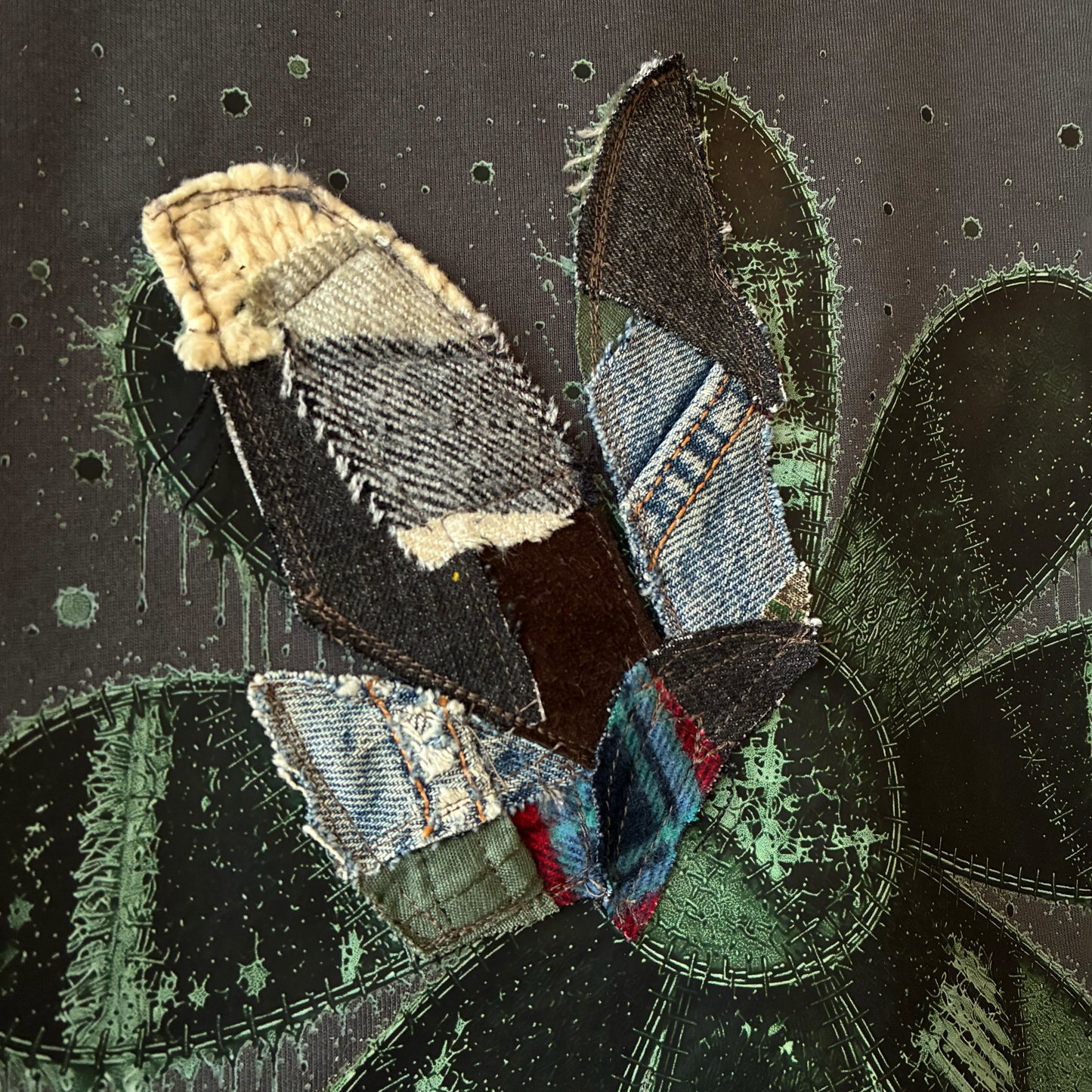 One-of-a-Kind Reconstructed Flower Print T-Shirt with Drawcord | Imperfect Patchwork Art Tee | zivun