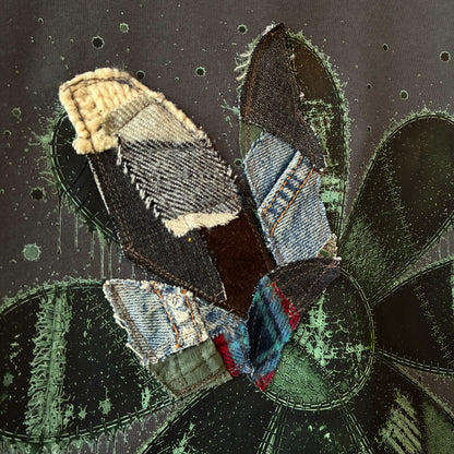 One-of-a-Kind Reconstructed Flower Print T-Shirt with Drawcord | Imperfect Patchwork Art Tee | zivun