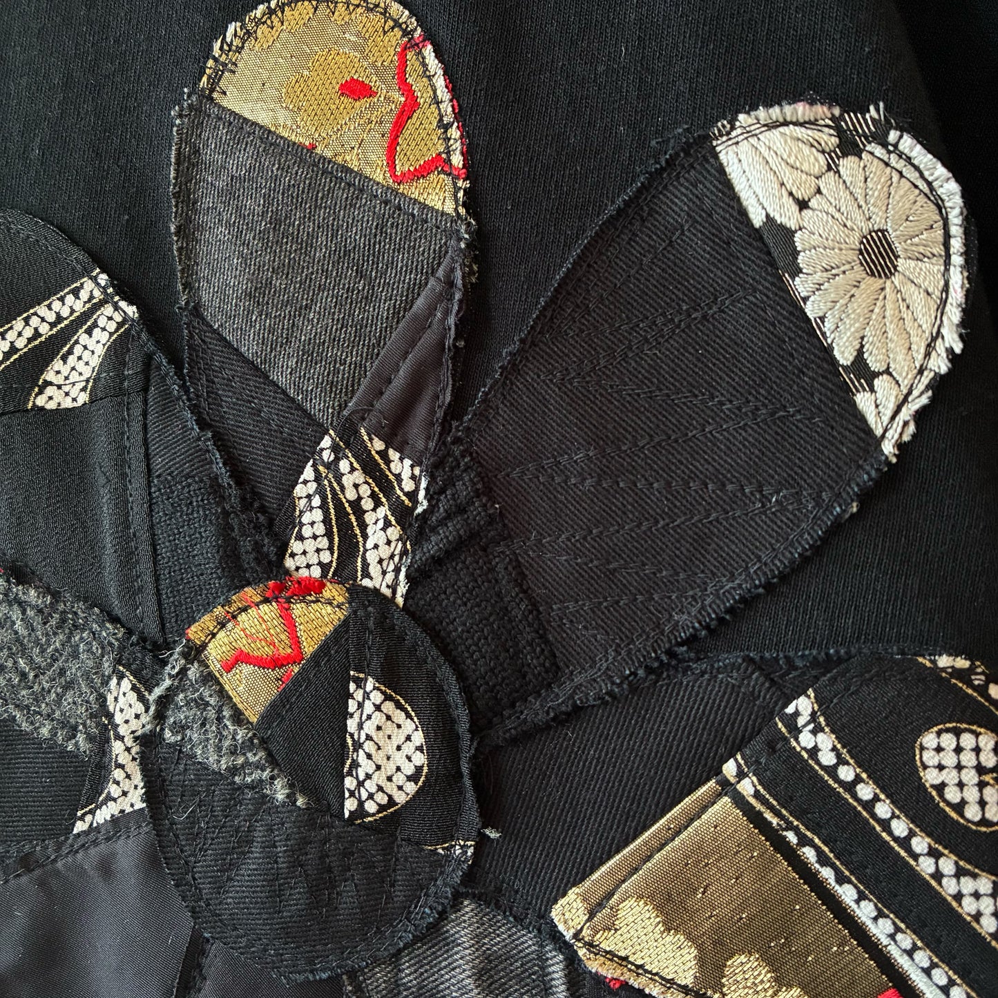 Rebuild Kimono Flower T-Shirt Onepiece Black | One-of-a-Kind Handmade Upcycled Dress by zivun
