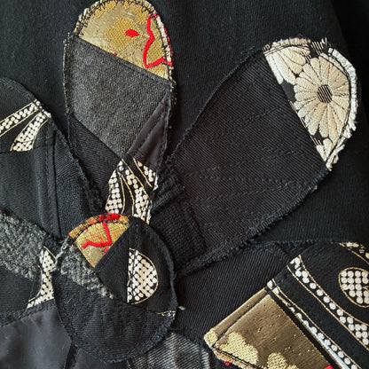Rebuild Kimono Flower T-Shirt Onepiece Black | One-of-a-Kind Handmade Upcycled Dress by zivun