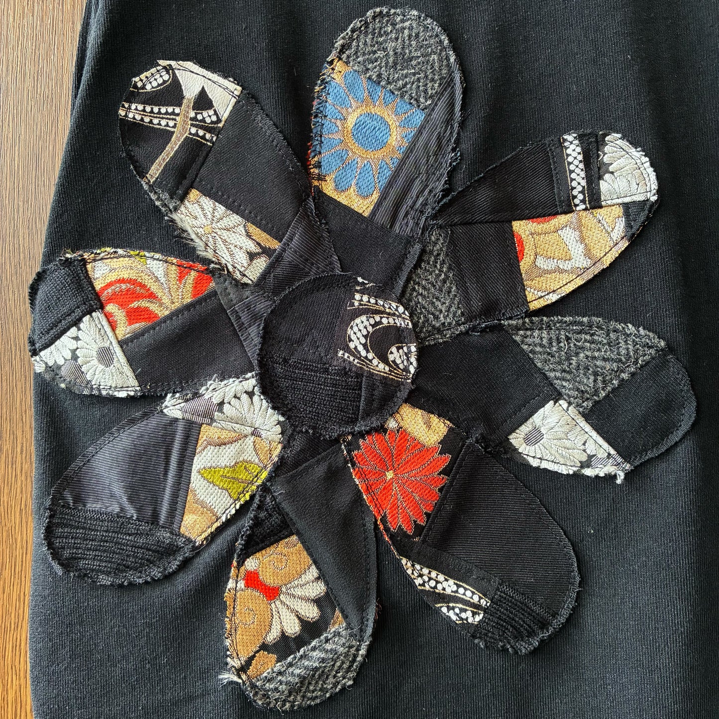 Rebuild Kimono Flower T-Shirt Onepiece Black | One-of-a-Kind Handmade Upcycled Dress by zivun
