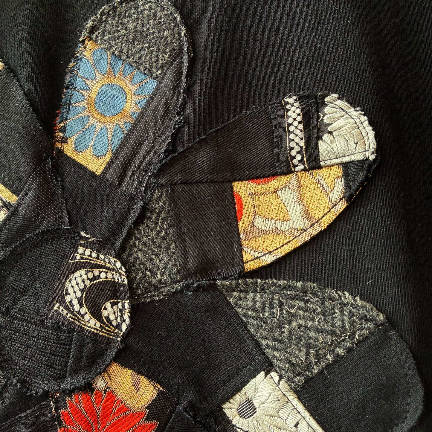 Rebuild Kimono Flower T-Shirt Onepiece Black | One-of-a-Kind Handmade Upcycled Dress by zivun