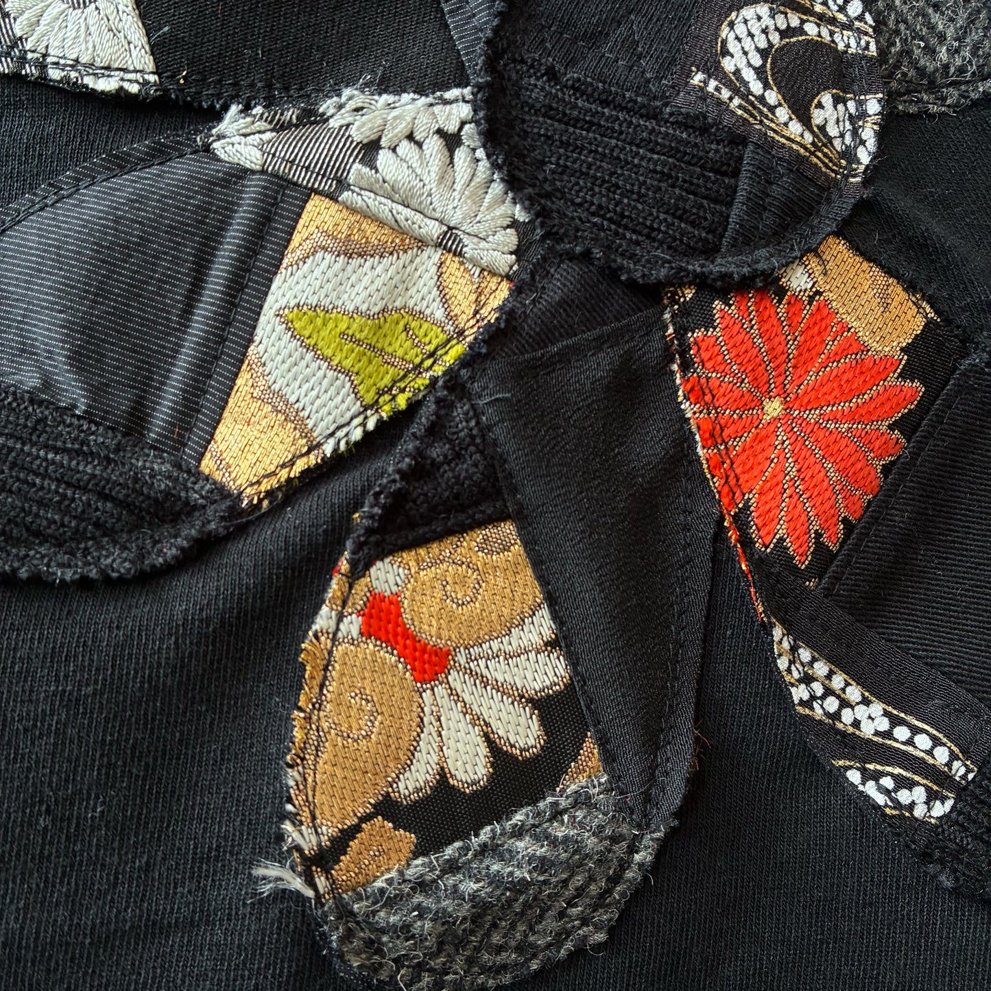 Rebuild Kimono Flower T-Shirt Onepiece Black | One-of-a-Kind Handmade Upcycled Dress by zivun