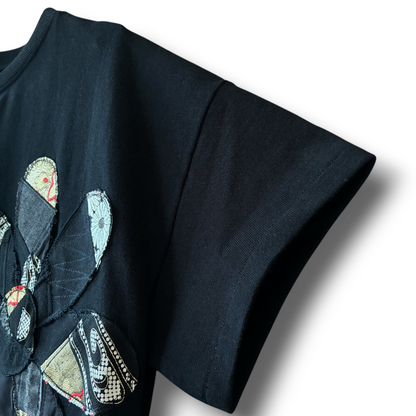 Rebuild Kimono Flower T-Shirt Onepiece Black | One-of-a-Kind Handmade Upcycled Dress by zivun