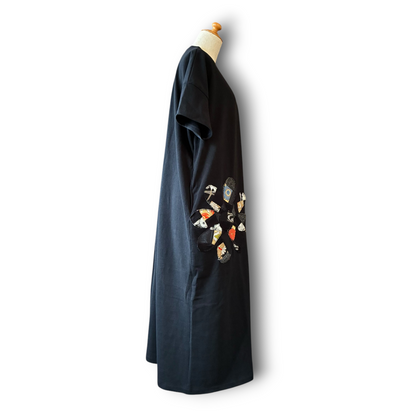Rebuild Kimono Flower T-Shirt Onepiece Black | One-of-a-Kind Handmade Upcycled Dress by zivun