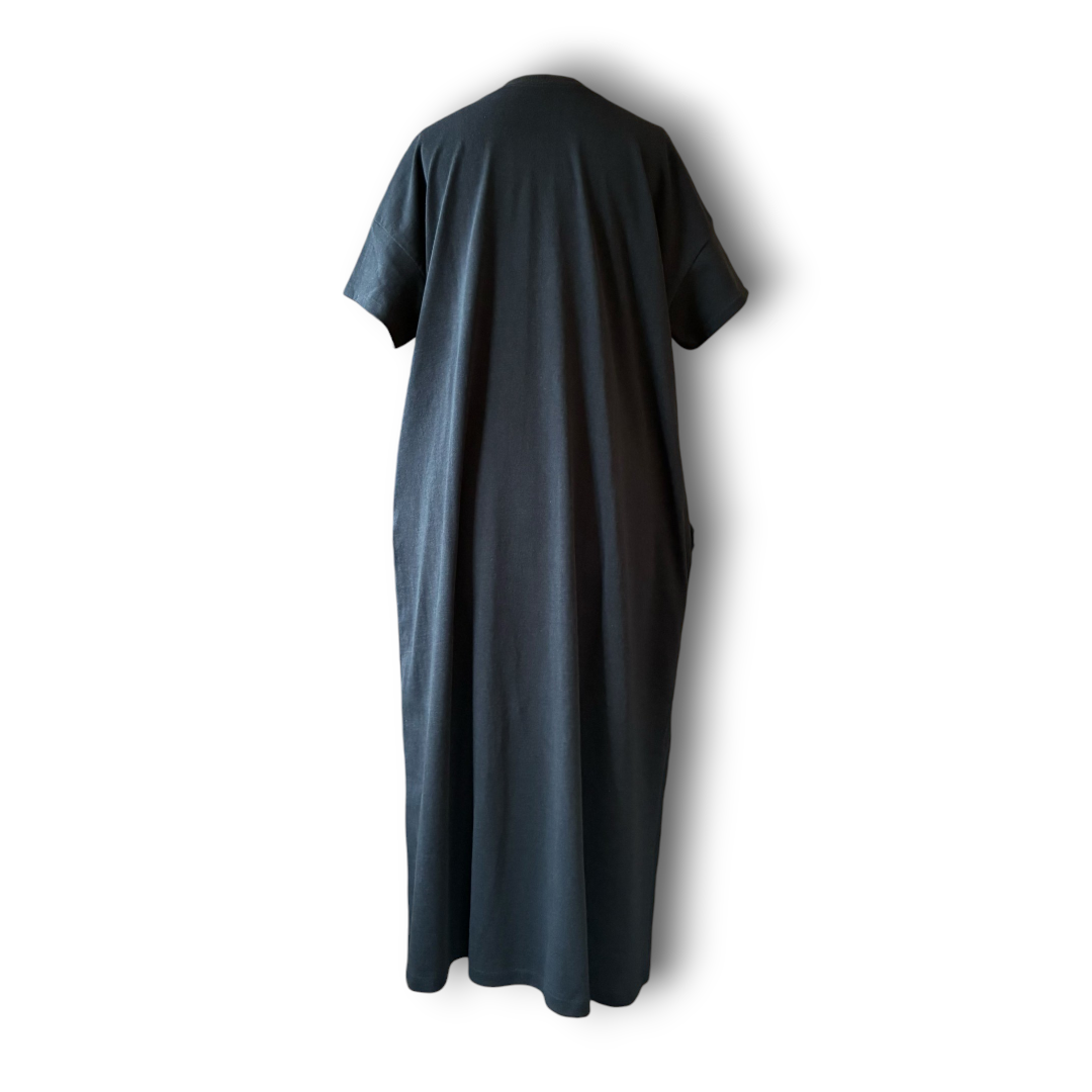 Rebuild Kimono Flower T-Shirt Onepiece Black | One-of-a-Kind Handmade Upcycled Dress by zivun