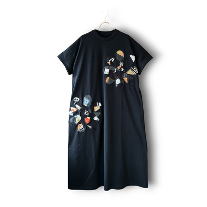 Rebuild Kimono Flower T-Shirt Onepiece Black | One-of-a-Kind Handmade Upcycled Dress by zivun