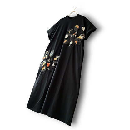 Rebuild Kimono Flower T-Shirt Onepiece Black | One-of-a-Kind Handmade Upcycled Dress by zivun