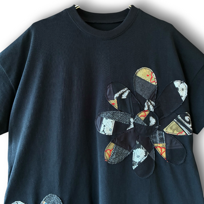 Rebuild Kimono Flower T-Shirt Onepiece Black | One-of-a-Kind Handmade Upcycled Dress by zivun
