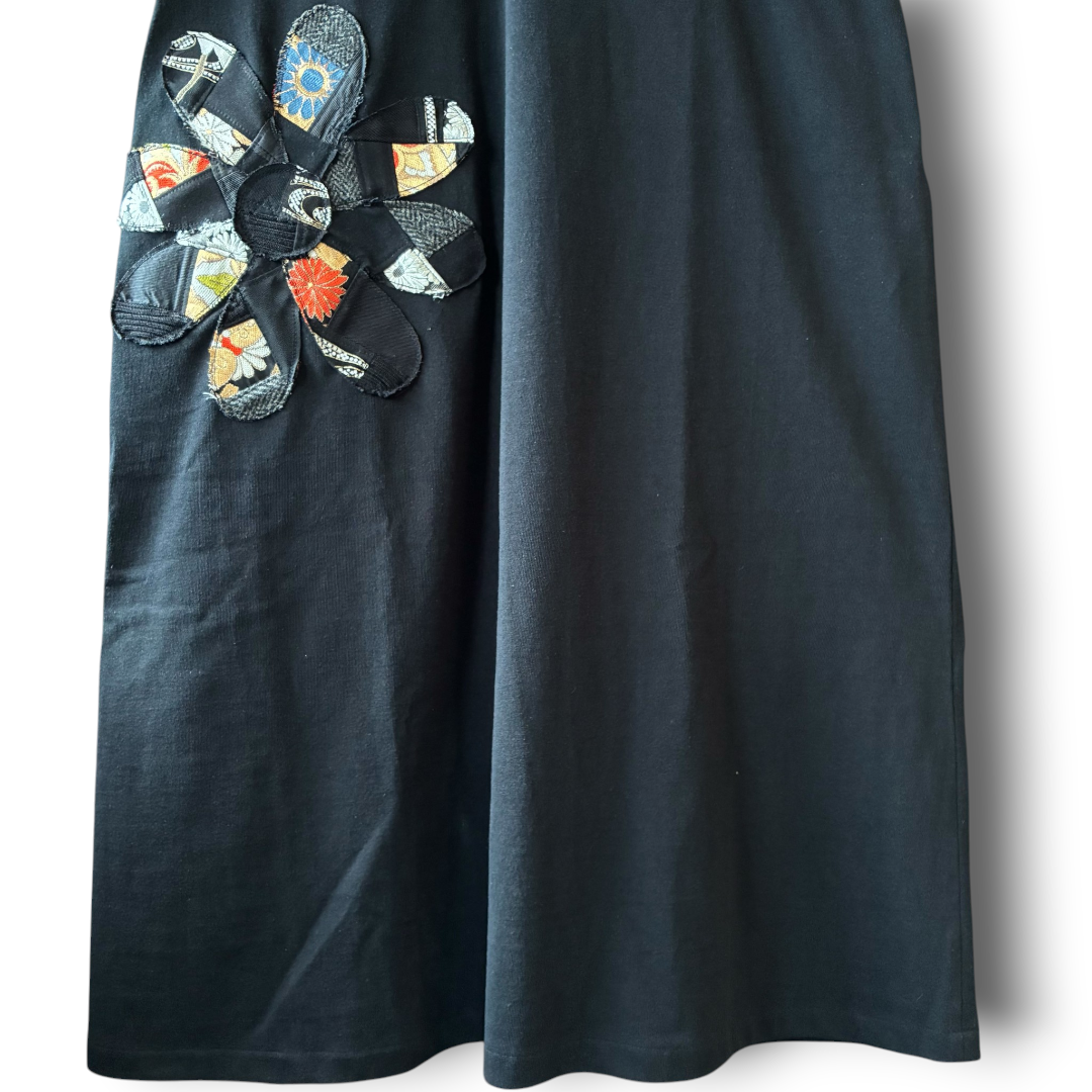Rebuild Kimono Flower T-Shirt Onepiece Black | One-of-a-Kind Handmade Upcycled Dress by zivun