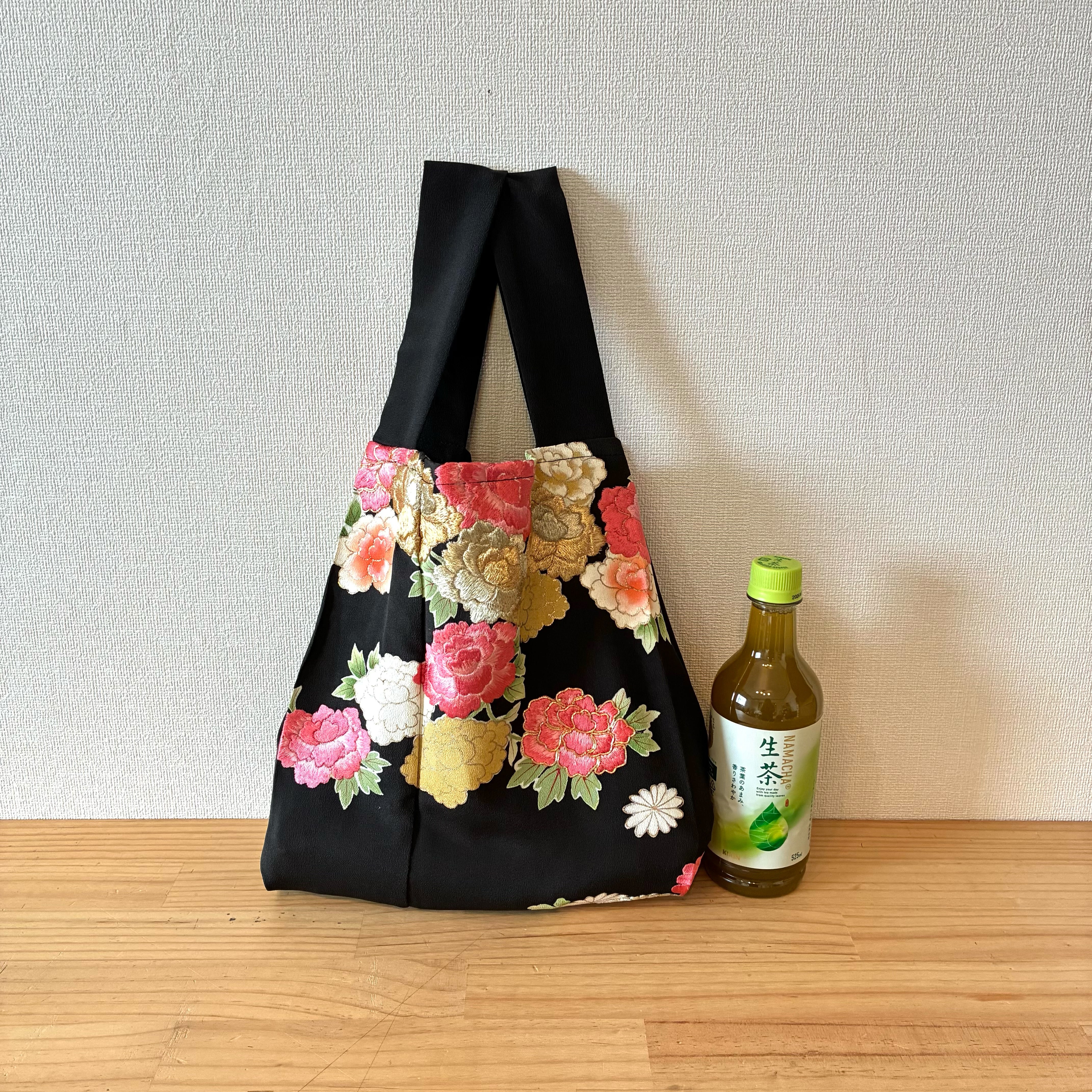 zivun Kimono Eco Bag Gold Floral Japanese Sub Bag One-of-a-Kind
