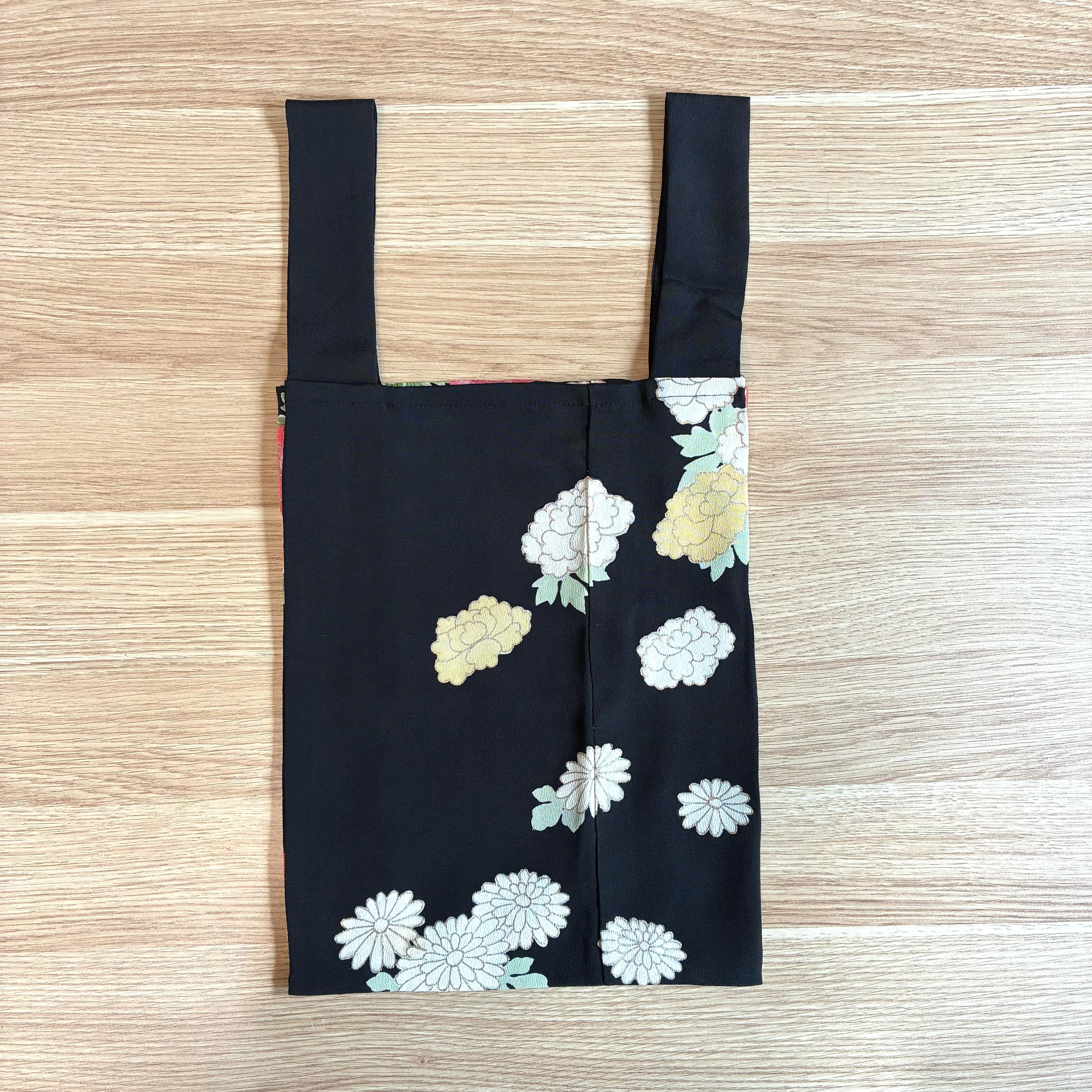 zivun Kimono Eco Bag Gold Floral Japanese Sub Bag One-of-a-Kind