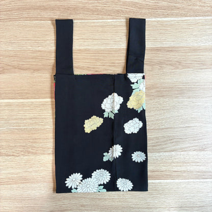 zivun Black Tomesode Remake Eco-Bag | Gold Gilded Peony Floral Pattern, Japanese Modern, One-of-a-Kind, Sub-Bag 32×26cm【OLD FLIP】