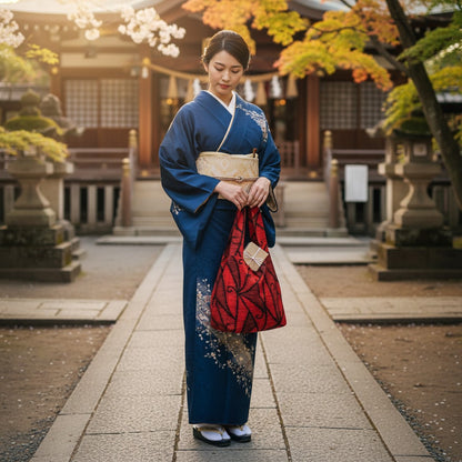 Túi sinh thái tái cấu trúc kimono Zivun｜Nền đỏ hoa văn trừu tượng phong cách Nhật Bản hiện đại độc đáo Túi phụ 32×26cm【OLD FLIP】