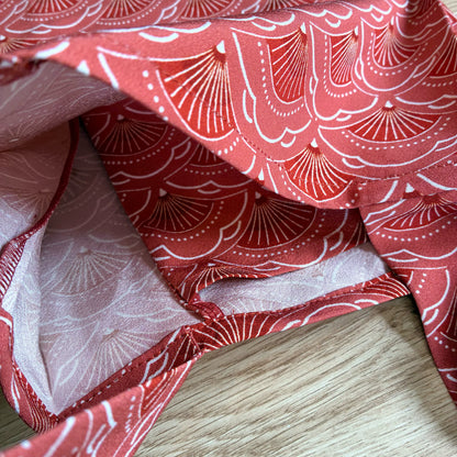 Túi tái chế kimono Zivun | Họa tiết sóng biển màu đỏ, phong cách Nhật Bản hiện đại, hàng độc nhất, túi phụ 32x26cm [OLD FLIP]