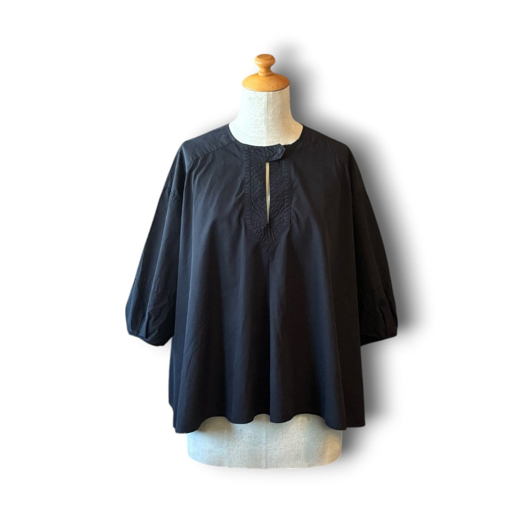 One-of-a-Kind Black Dyed Pullover Blouse | Japanese Reworked Flared Silhouette Top | zivun