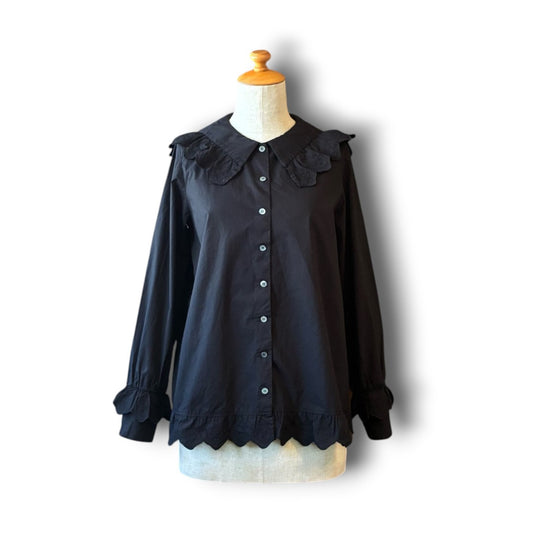 One-of-a-Kind Black Dyed Sailor Collar Blouse | Japanese Reworked Blouse | zivun