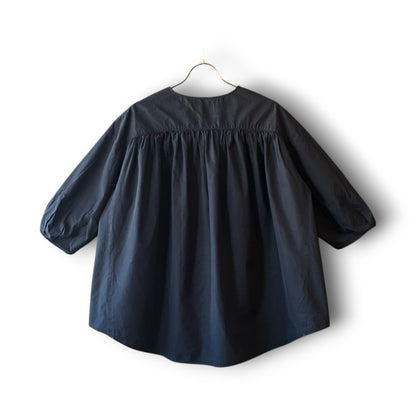 One-of-a-Kind Black Dyed Pullover Blouse | Japanese Reworked Flared Silhouette Top | zivun