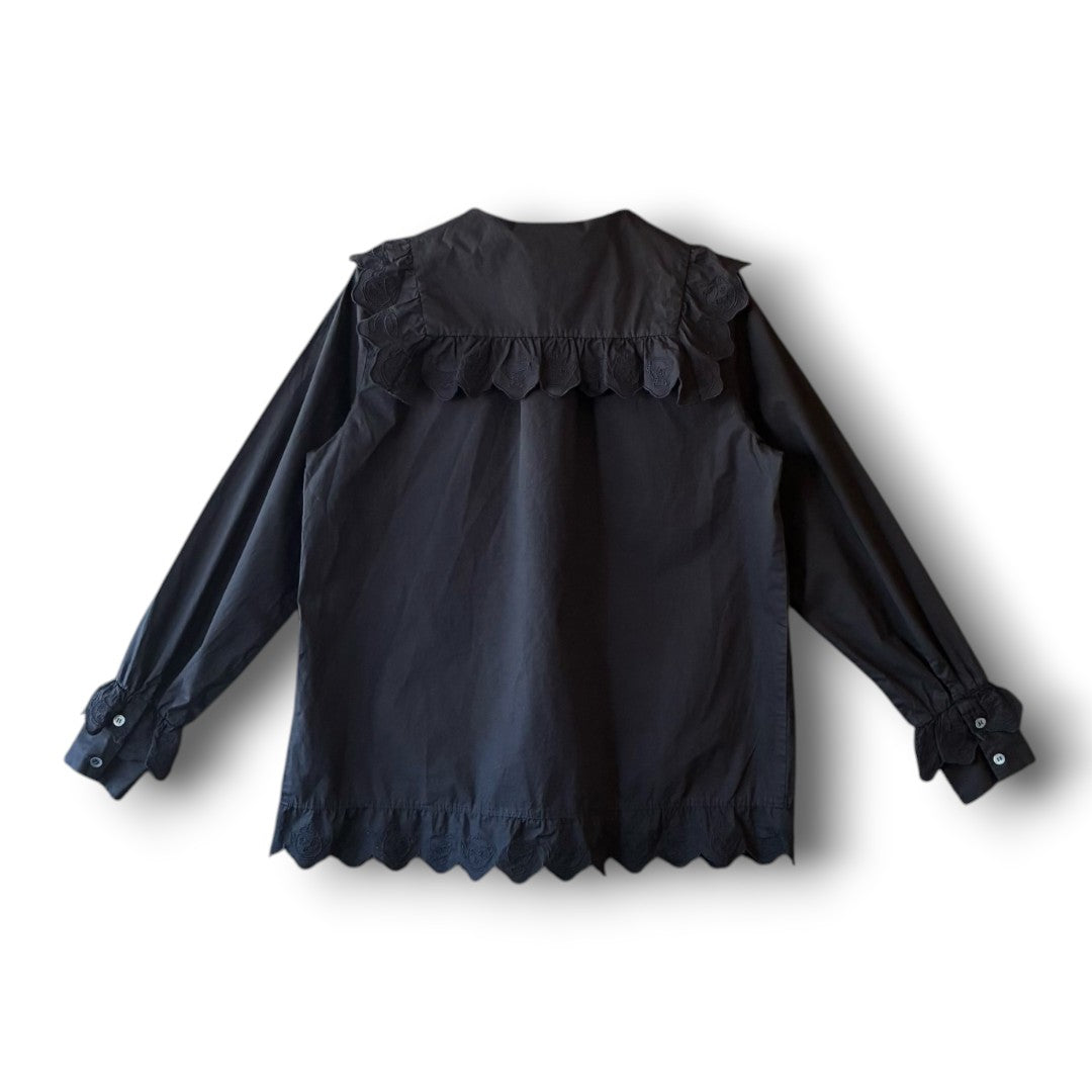 One-of-a-Kind Black Dyed Sailor Collar Blouse | Japanese Reworked Blouse | zivun