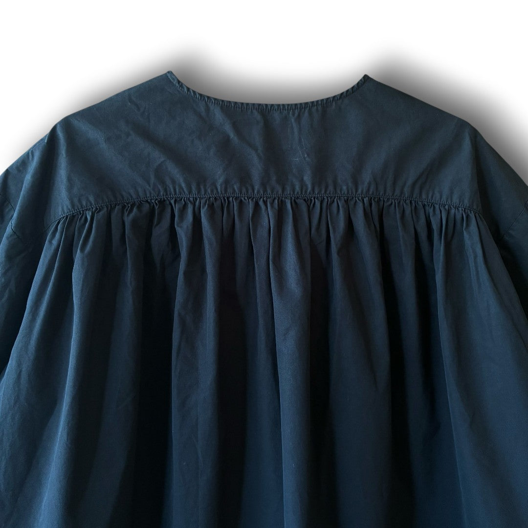 One-of-a-Kind Black Dyed Pullover Blouse | Japanese Reworked Flared Silhouette Top | zivun