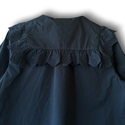One-of-a-Kind Black Dyed Sailor Collar Blouse | Japanese Reworked Blouse | zivun