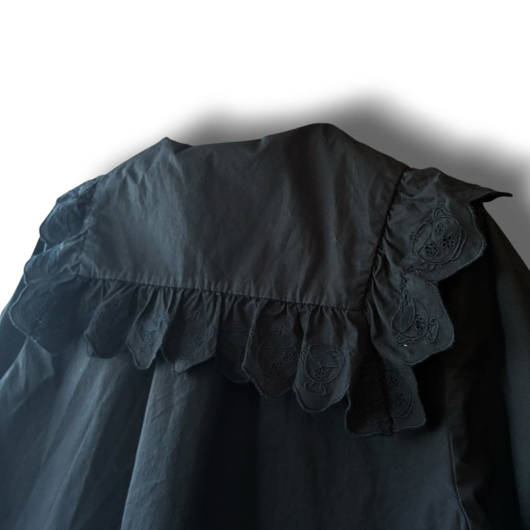 One-of-a-Kind Black Dyed Sailor Collar Blouse | Japanese Reworked Blouse | zivun