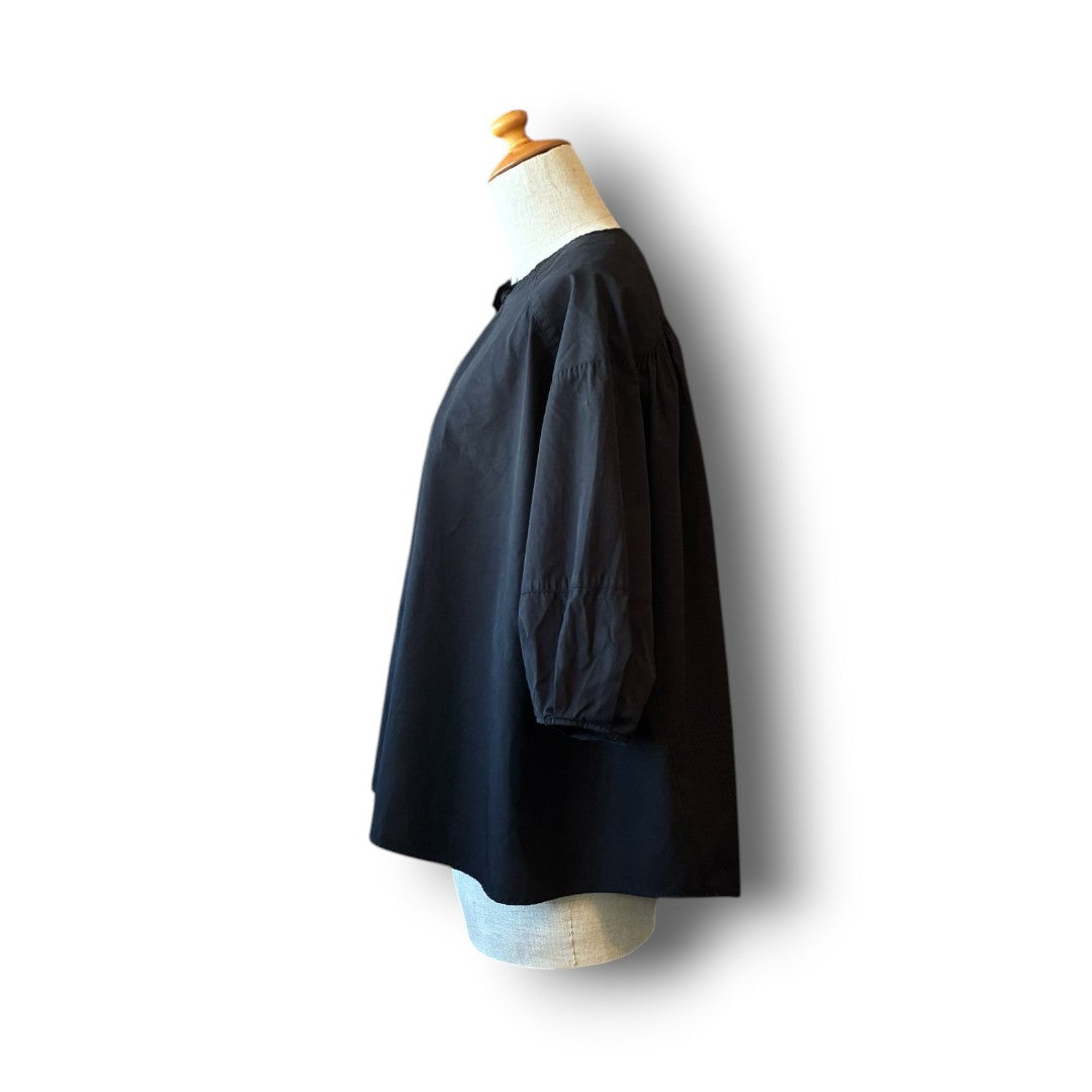 One-of-a-Kind Black Dyed Pullover Blouse | Japanese Reworked Flared Silhouette Top | zivun