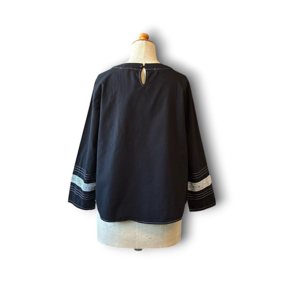 One-of-a-Kind Black Dyed Lace Blouse | Japanese Reworked Vintage Garment | zivun