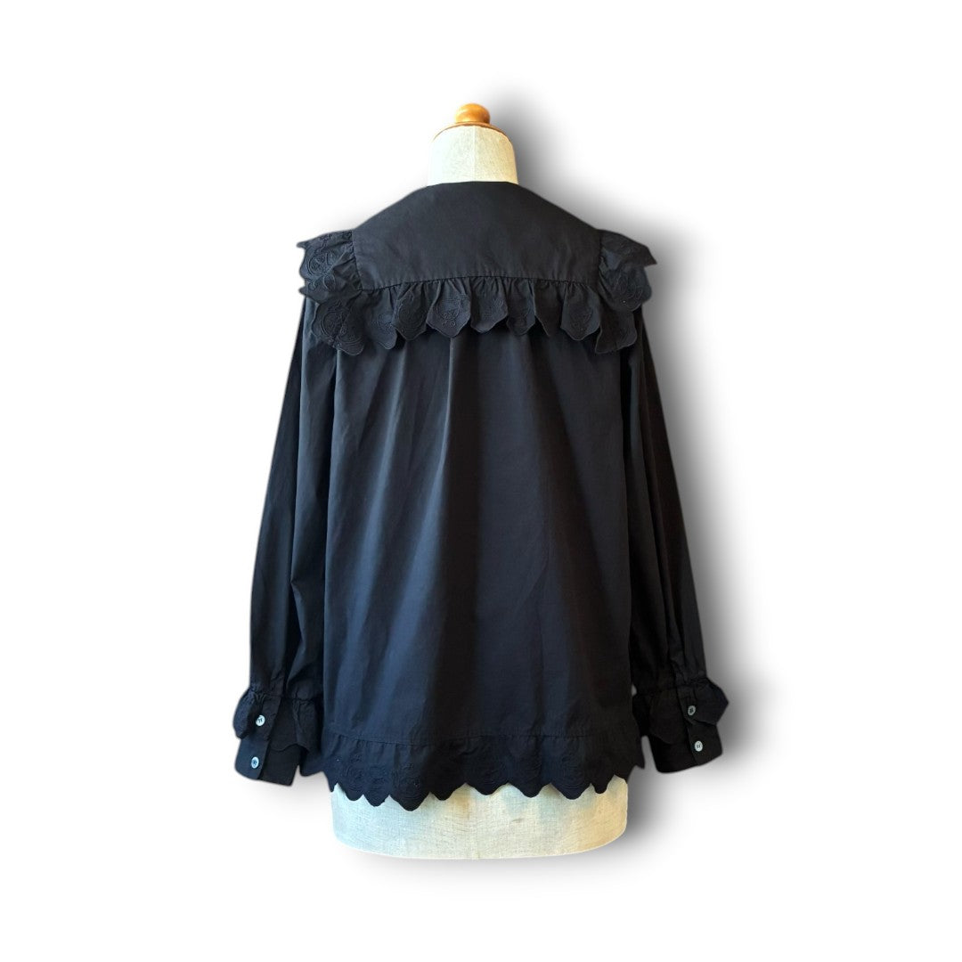 One-of-a-Kind Black Dyed Sailor Collar Blouse | Japanese Reworked Blouse | zivun