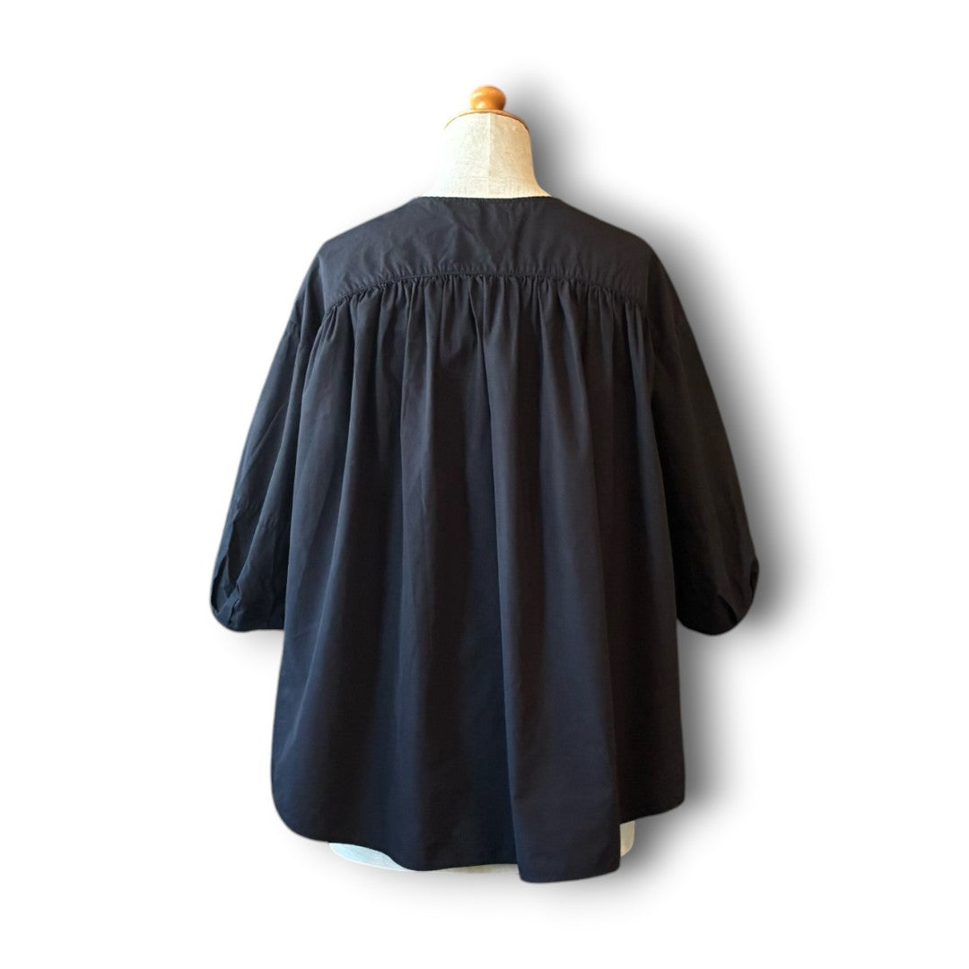 One-of-a-Kind Black Dyed Pullover Blouse | Japanese Reworked Flared Silhouette Top | zivun