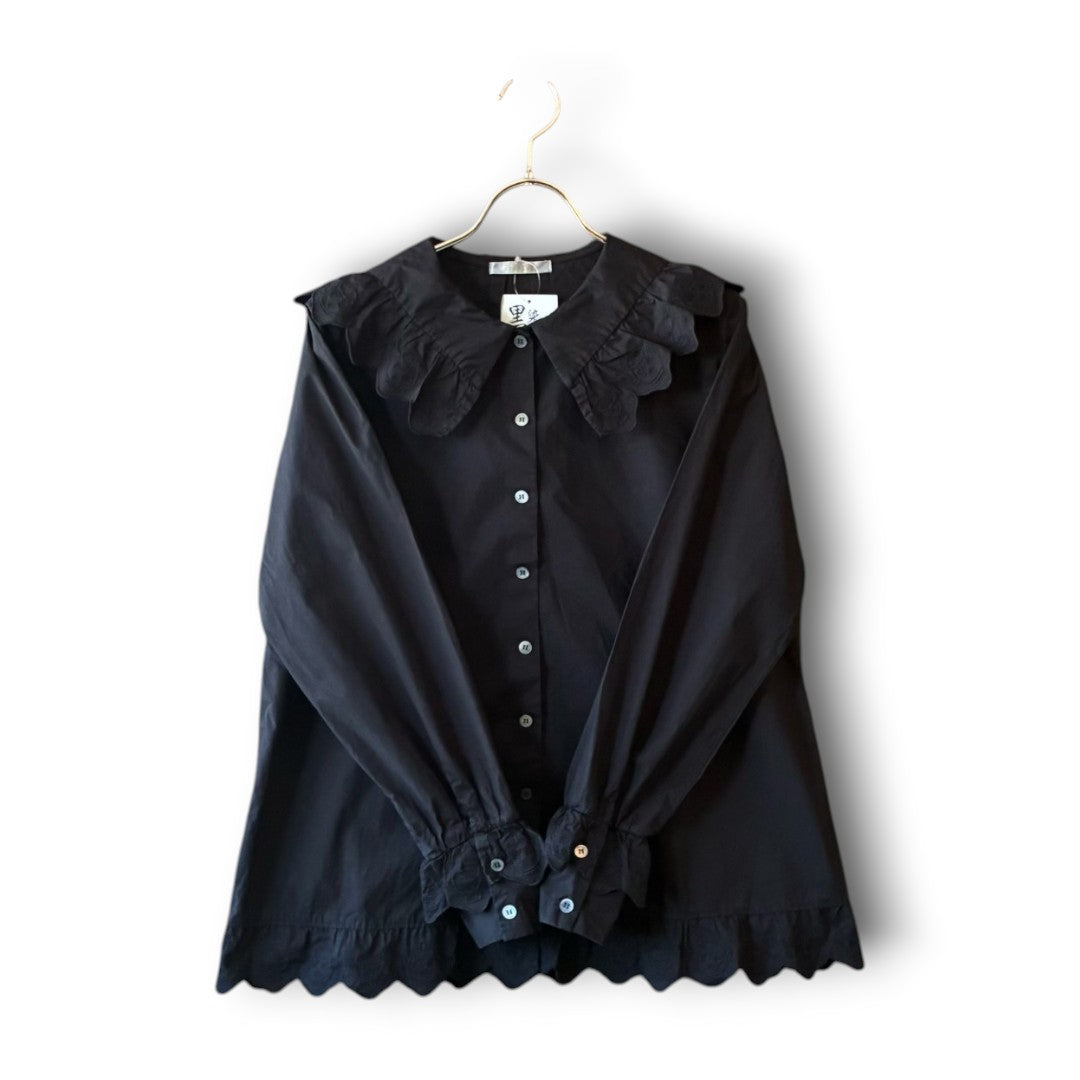 One-of-a-Kind Black Dyed Sailor Collar Blouse | Japanese Reworked Blouse | zivun