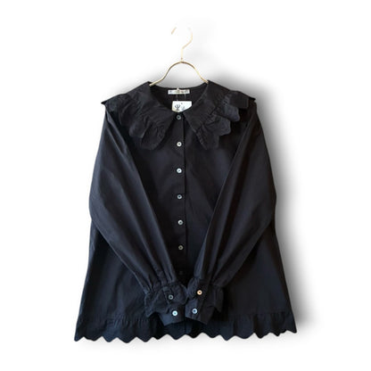 One-of-a-Kind Black Dyed Sailor Collar Blouse | Japanese Reworked Blouse | zivun