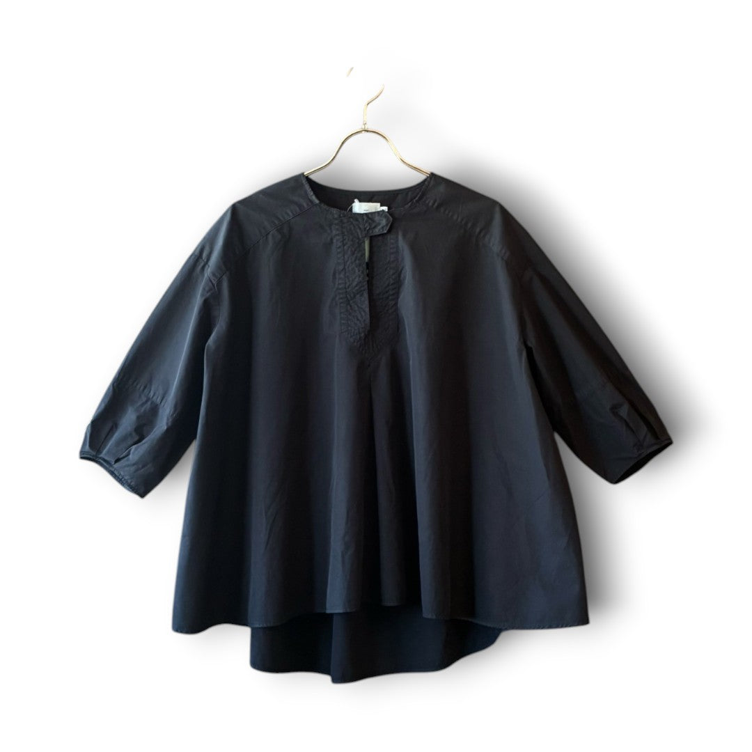 One-of-a-Kind Black Dyed Pullover Blouse | Japanese Reworked Flared Silhouette Top | zivun