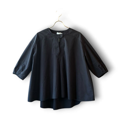 One-of-a-Kind Black Dyed Pullover Blouse | Japanese Reworked Flared Silhouette Top | zivun