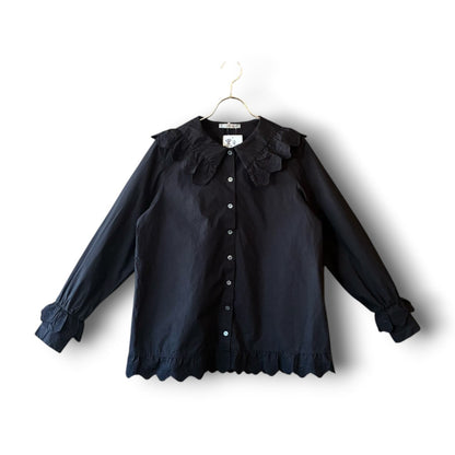 One-of-a-Kind Black Dyed Sailor Collar Blouse | Japanese Reworked Blouse | zivun