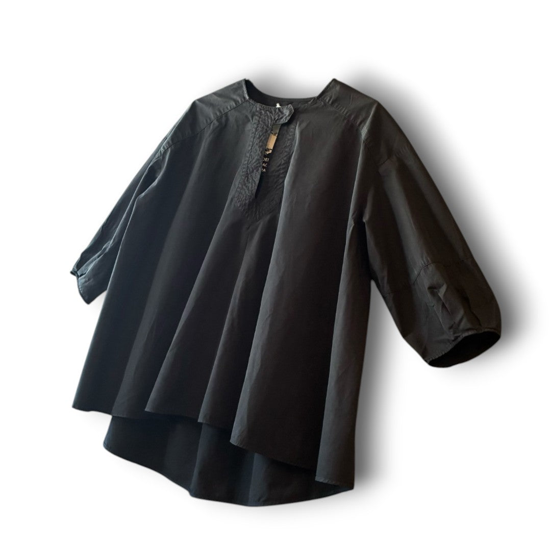 One-of-a-Kind Black Dyed Pullover Blouse | Japanese Reworked Flared Silhouette Top | zivun