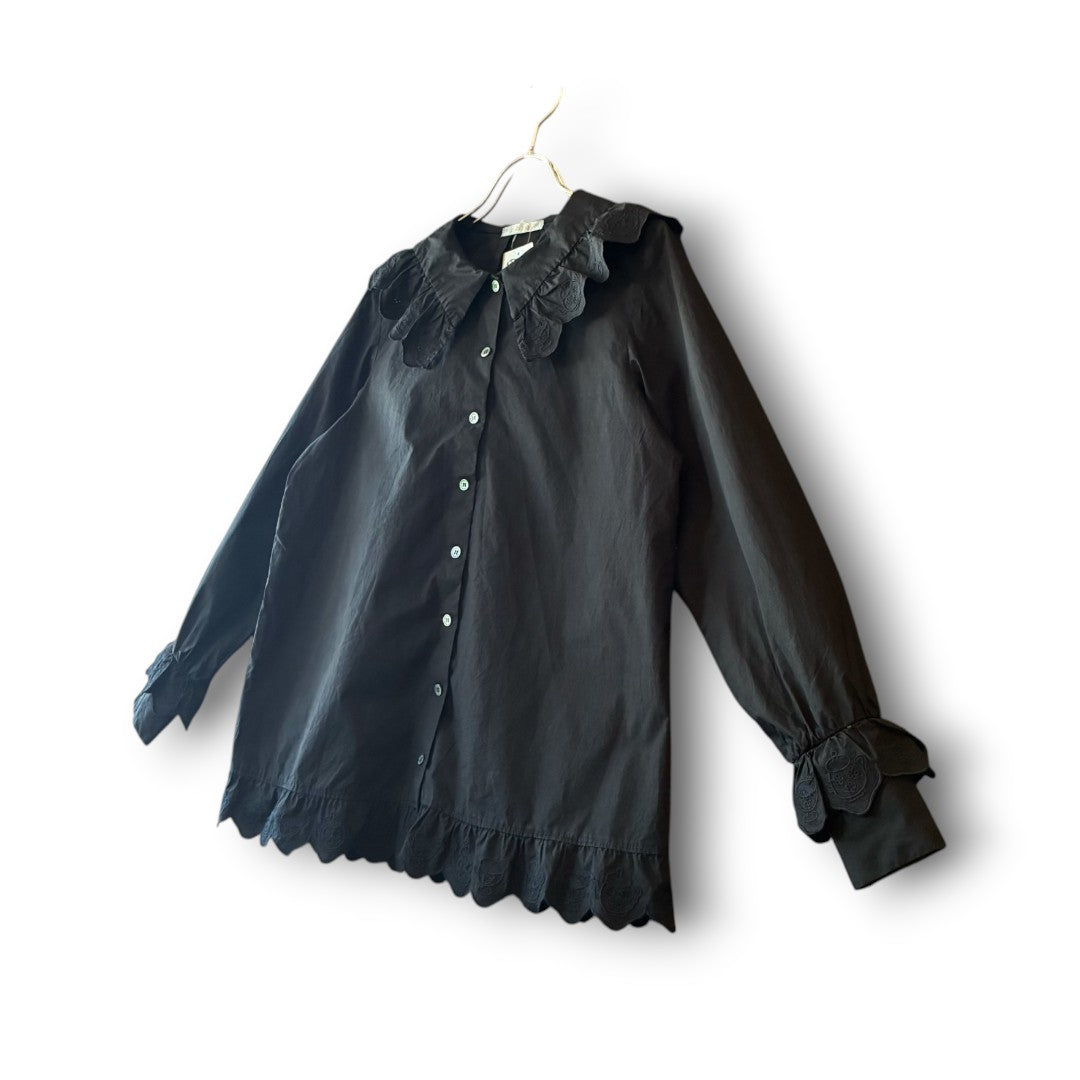 One-of-a-Kind Black Dyed Sailor Collar Blouse | Japanese Reworked Blouse | zivun