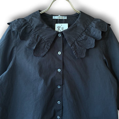 One-of-a-Kind Black Dyed Sailor Collar Blouse | Japanese Reworked Blouse | zivun